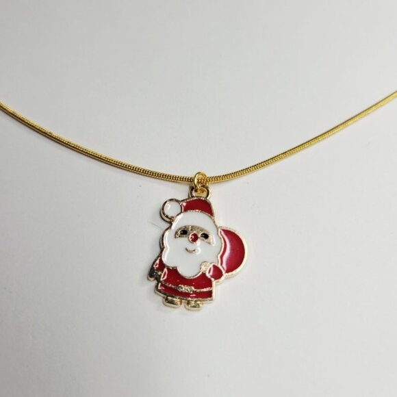 NWT Christmas Set Santa Charm Red And Gold Color Necklace And Earrings Bundle - Picture 3 of 3